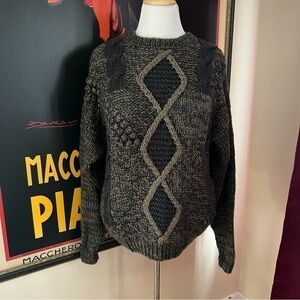 Peter England Homemade Tan and Gray Grey Oversized Knit Sweater Size Large